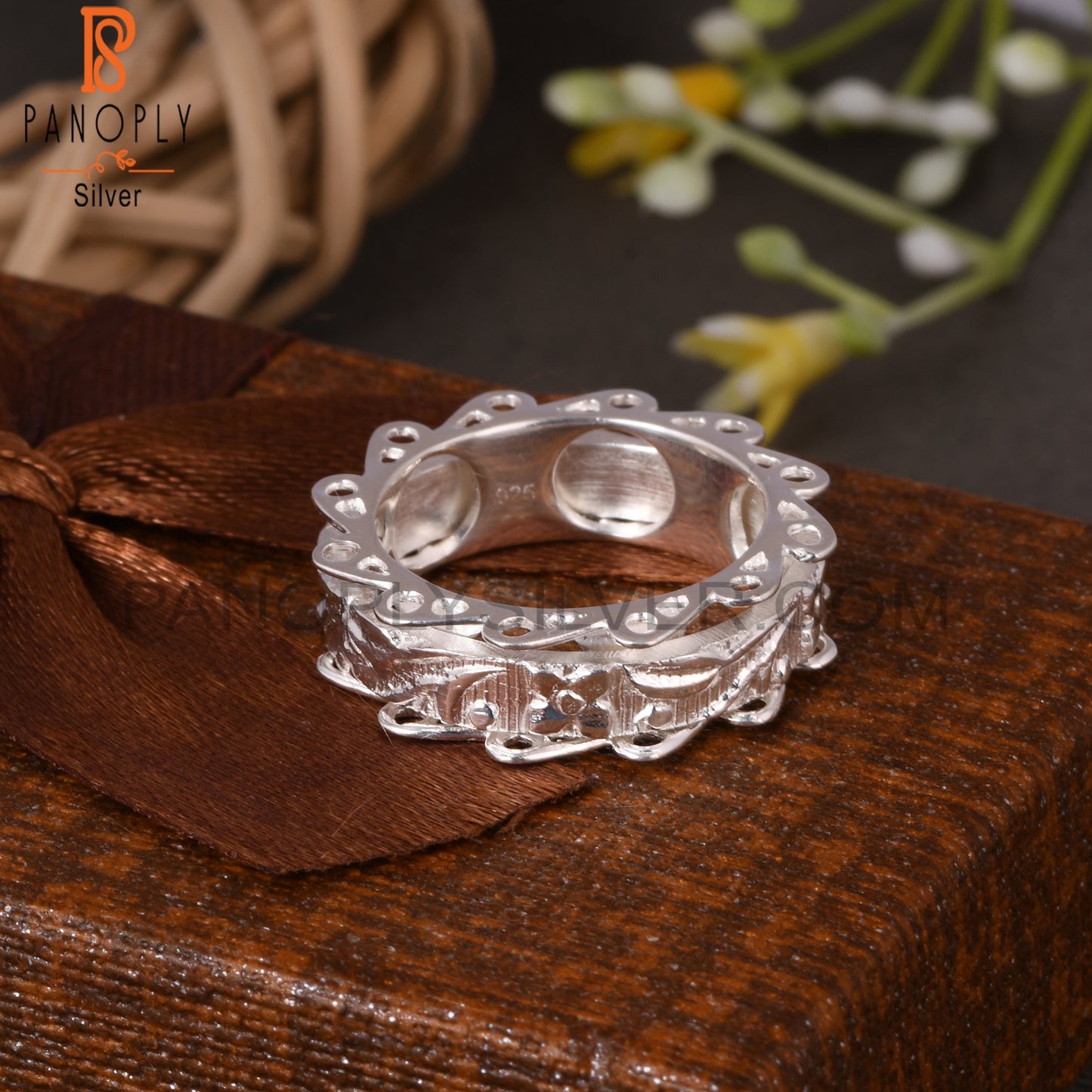 Handmade 925 Sterling Silver Floral Pattern Ring