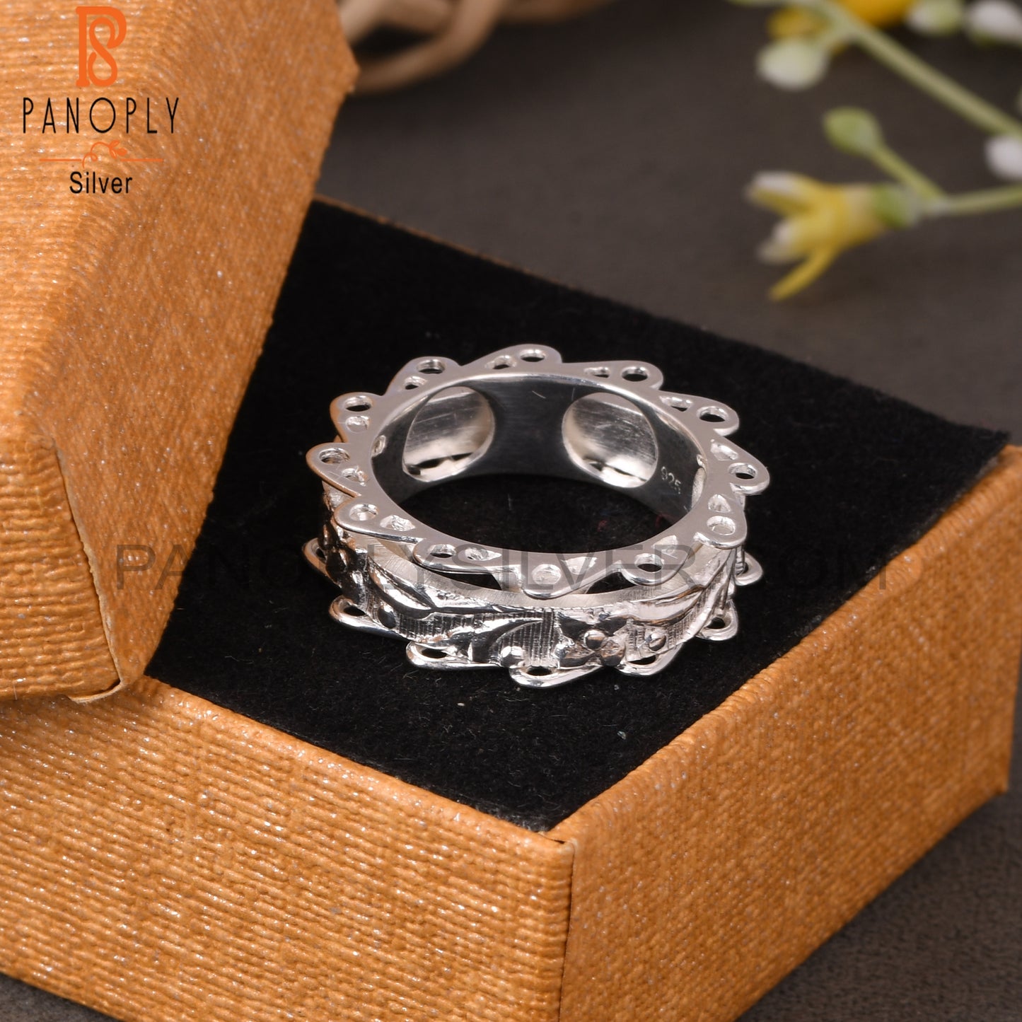 Handmade 925 Sterling Silver Floral Pattern Ring