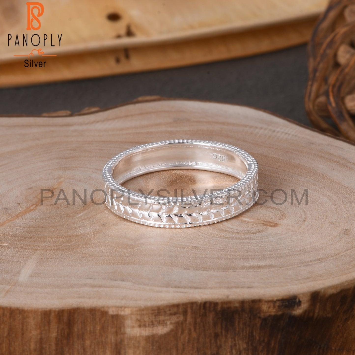 Handmade 925 Sterling Silver Leaf Pattern Ring
