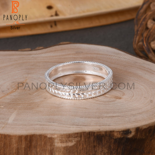 Handmade 925 Sterling Silver Leaf Pattern Ring