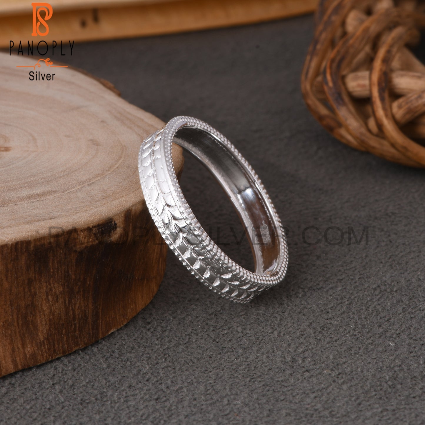 Handmade 925 Sterling Silver Leaf Pattern Ring