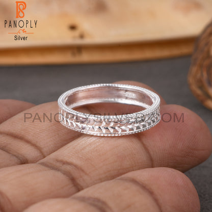 Handmade 925 Sterling Silver Leaf Pattern Ring