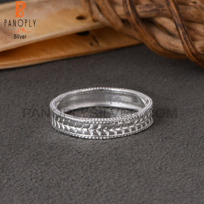 Handmade 925 Sterling Silver Leaf Pattern Ring