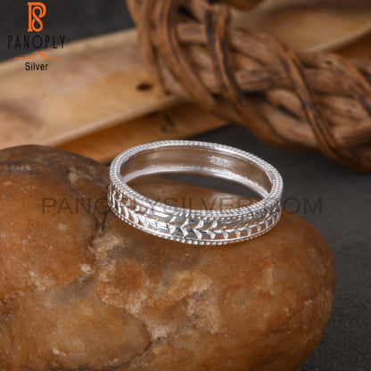Handmade 925 Sterling Silver Leaf Pattern Ring