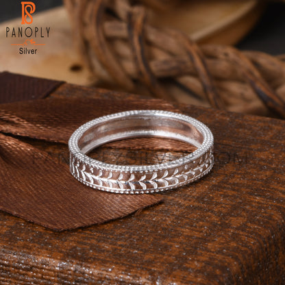 Handmade 925 Sterling Silver Leaf Pattern Ring