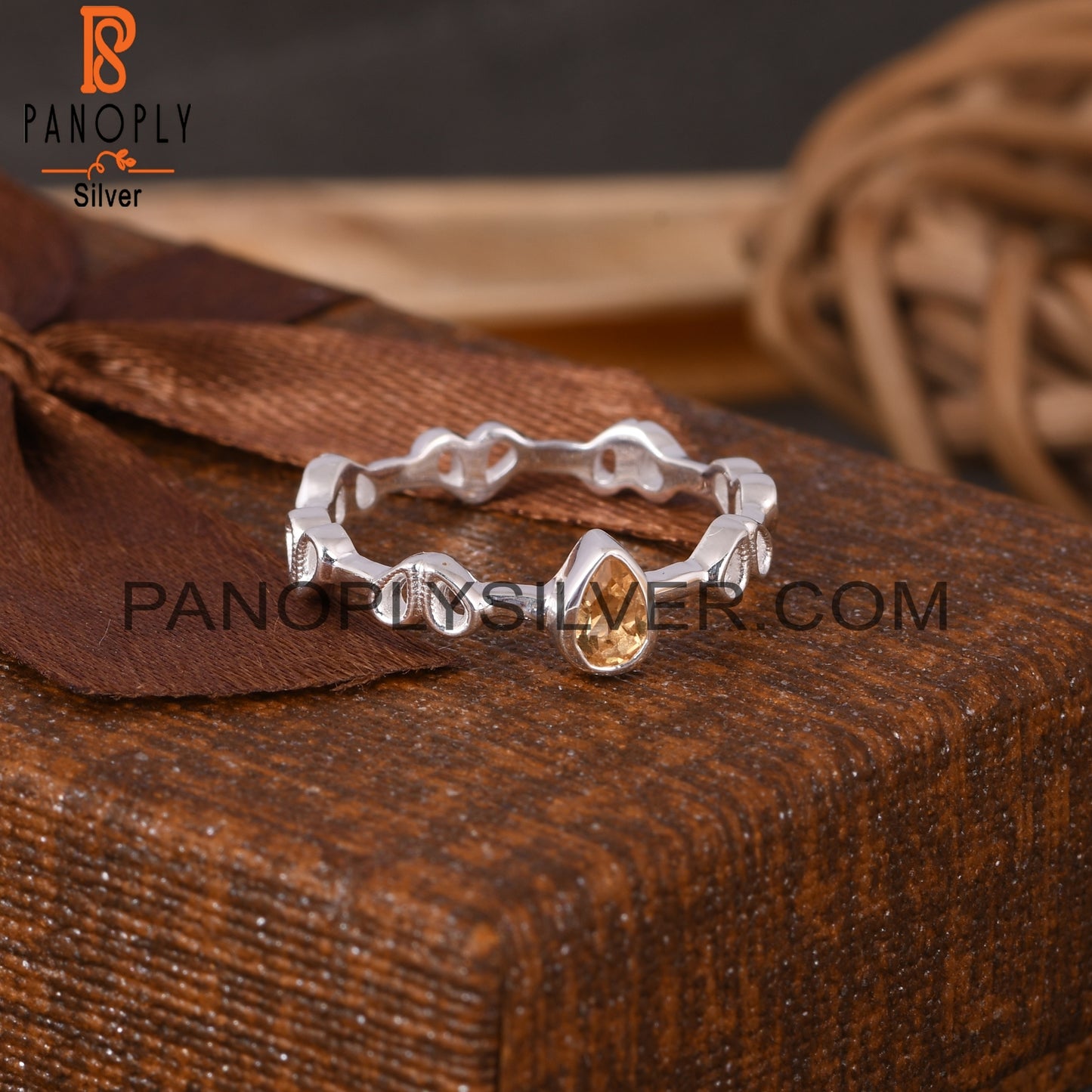 Citrine Pear 925 Sterling Silver Ring