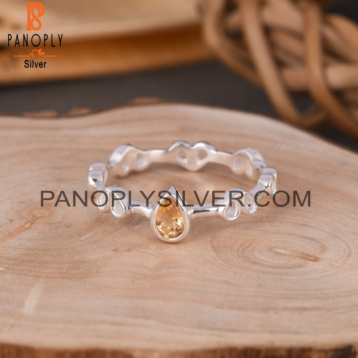 Citrine Pear 925 Sterling Silver Ring