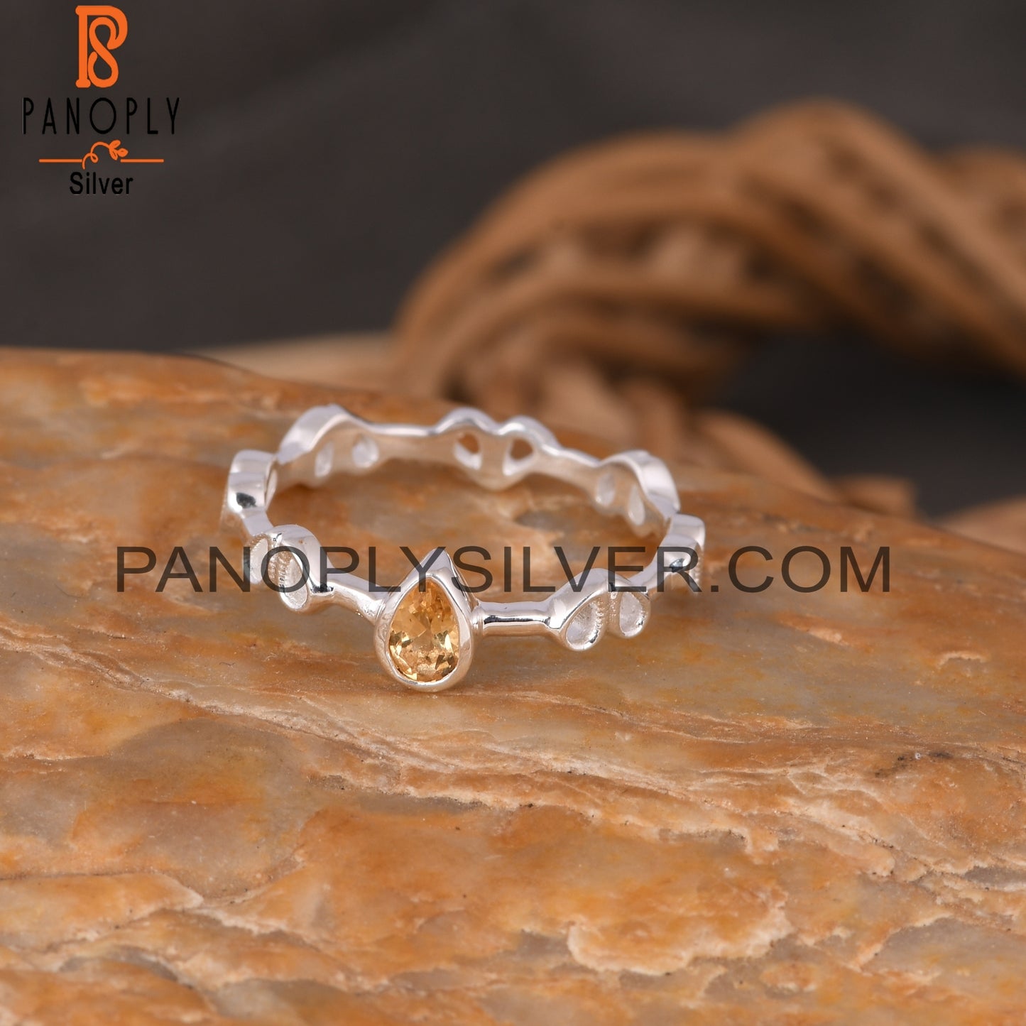 Citrine Pear 925 Sterling Silver Ring