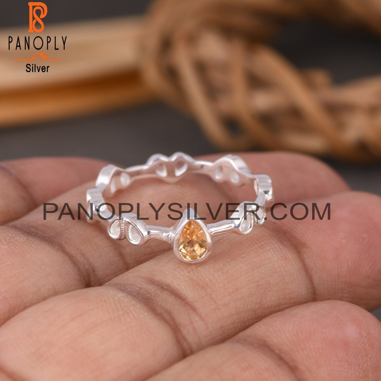 Citrine Pear 925 Sterling Silver Ring