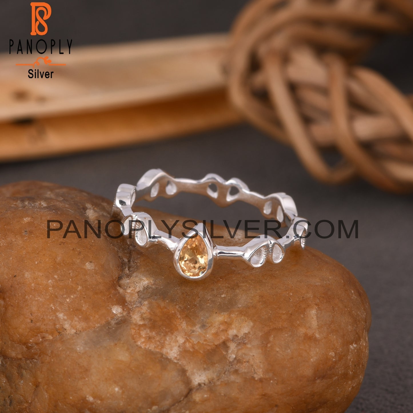 Citrine Pear 925 Sterling Silver Ring