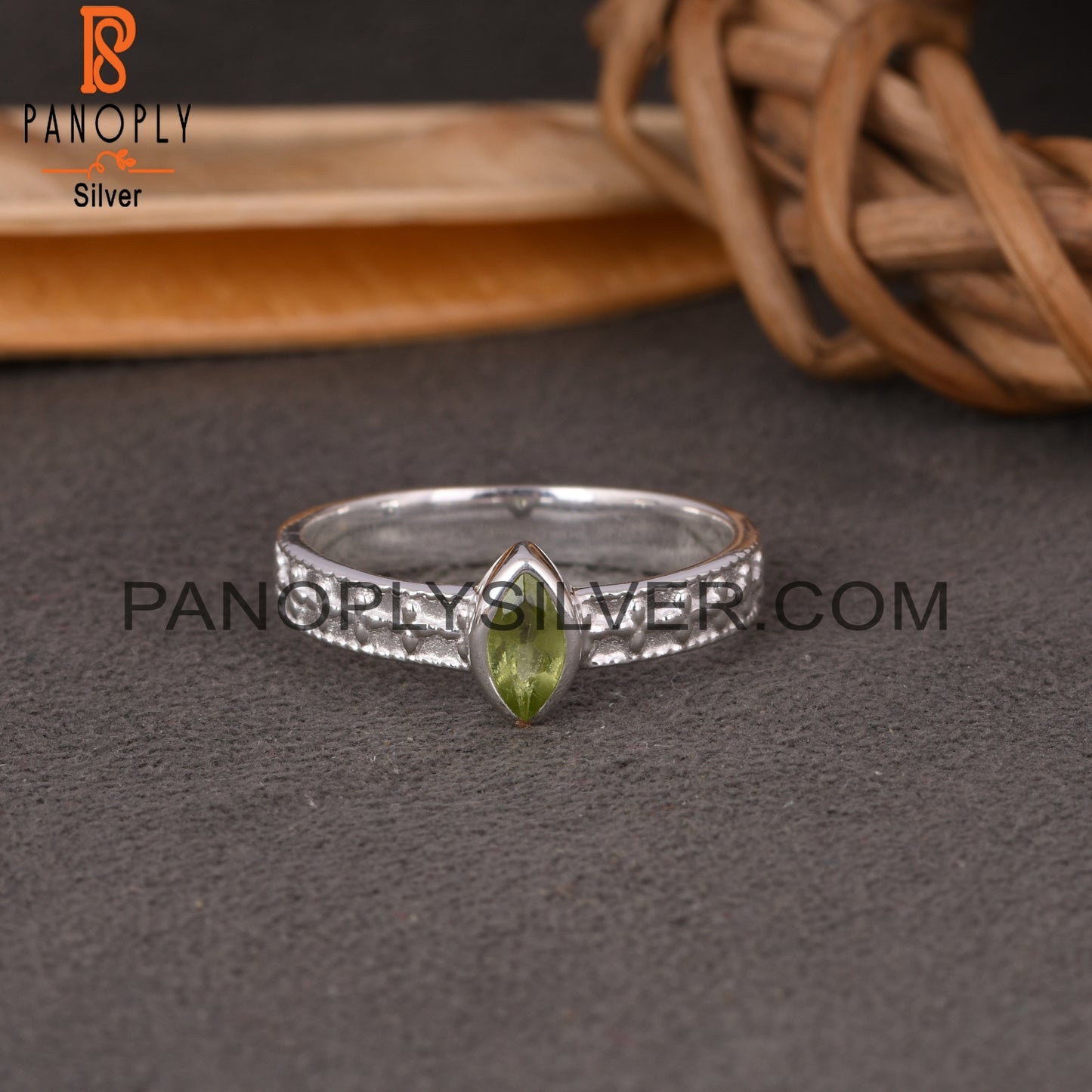 Peridot Marquise Shape Green 925 Sterling Silver Ring