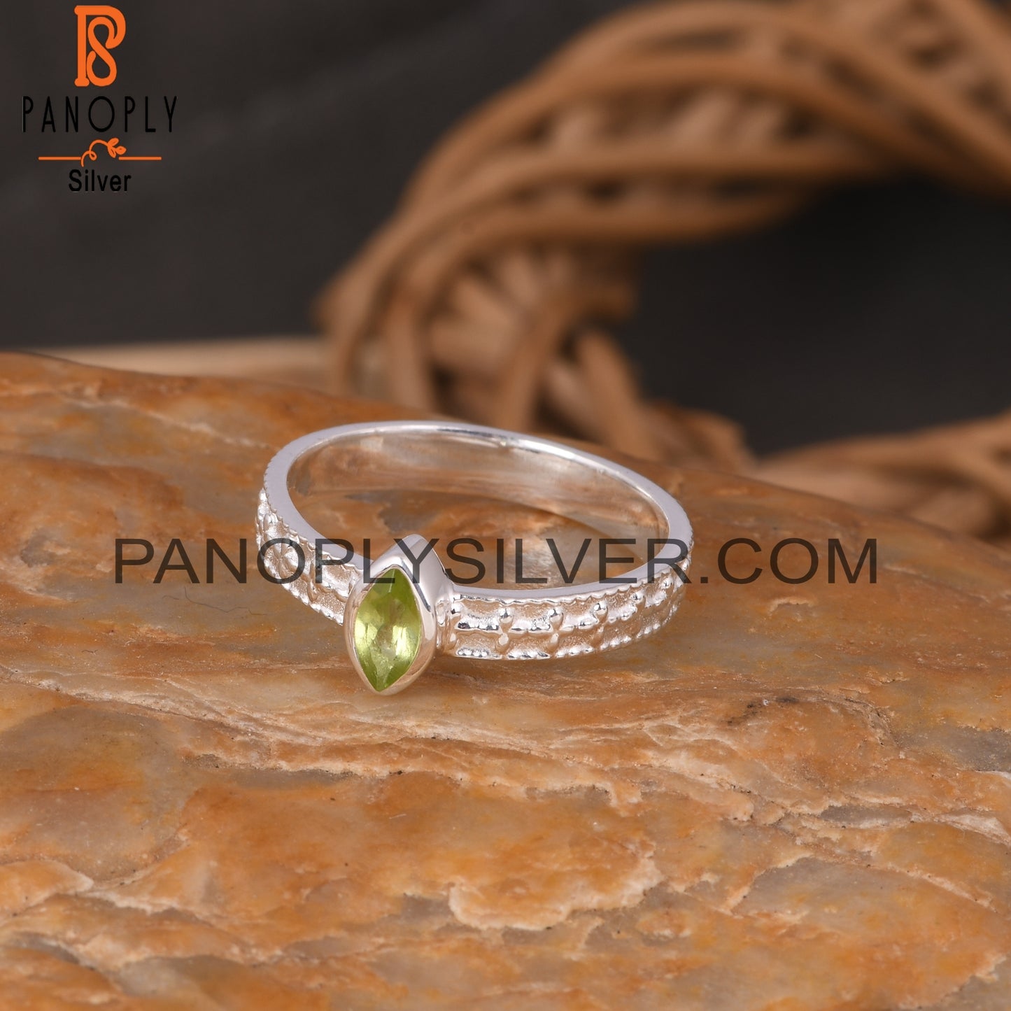 Peridot Marquise Shape Green 925 Sterling Silver Ring