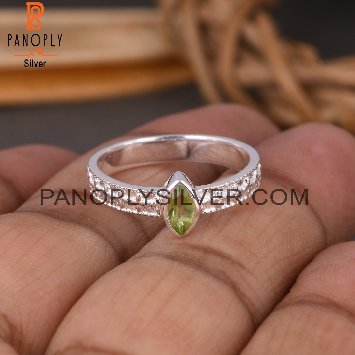 Peridot Marquise Shape Green 925 Sterling Silver Ring