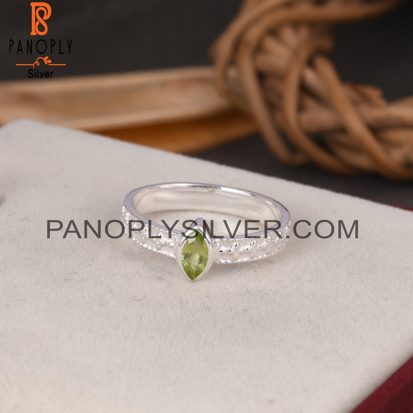 Peridot Marquise Shape Green 925 Sterling Silver Ring