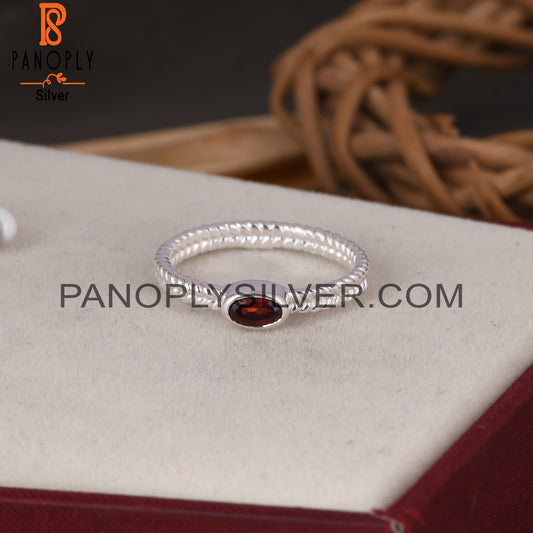 Two Band Garnet Oval 925 Sterling Silver Ring
