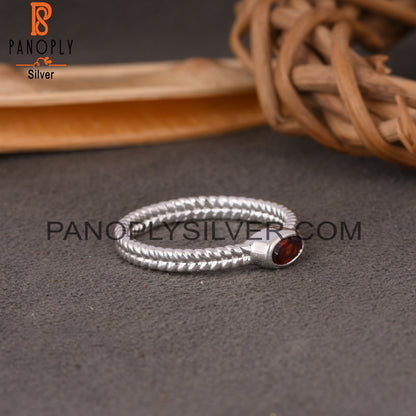 Two Band Garnet Oval 925 Sterling Silver Ring