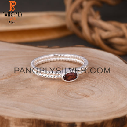 Two Band Garnet Oval 925 Sterling Silver Ring
