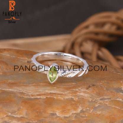 Twist Peridot Marquise 925 Sterling Silver Ring