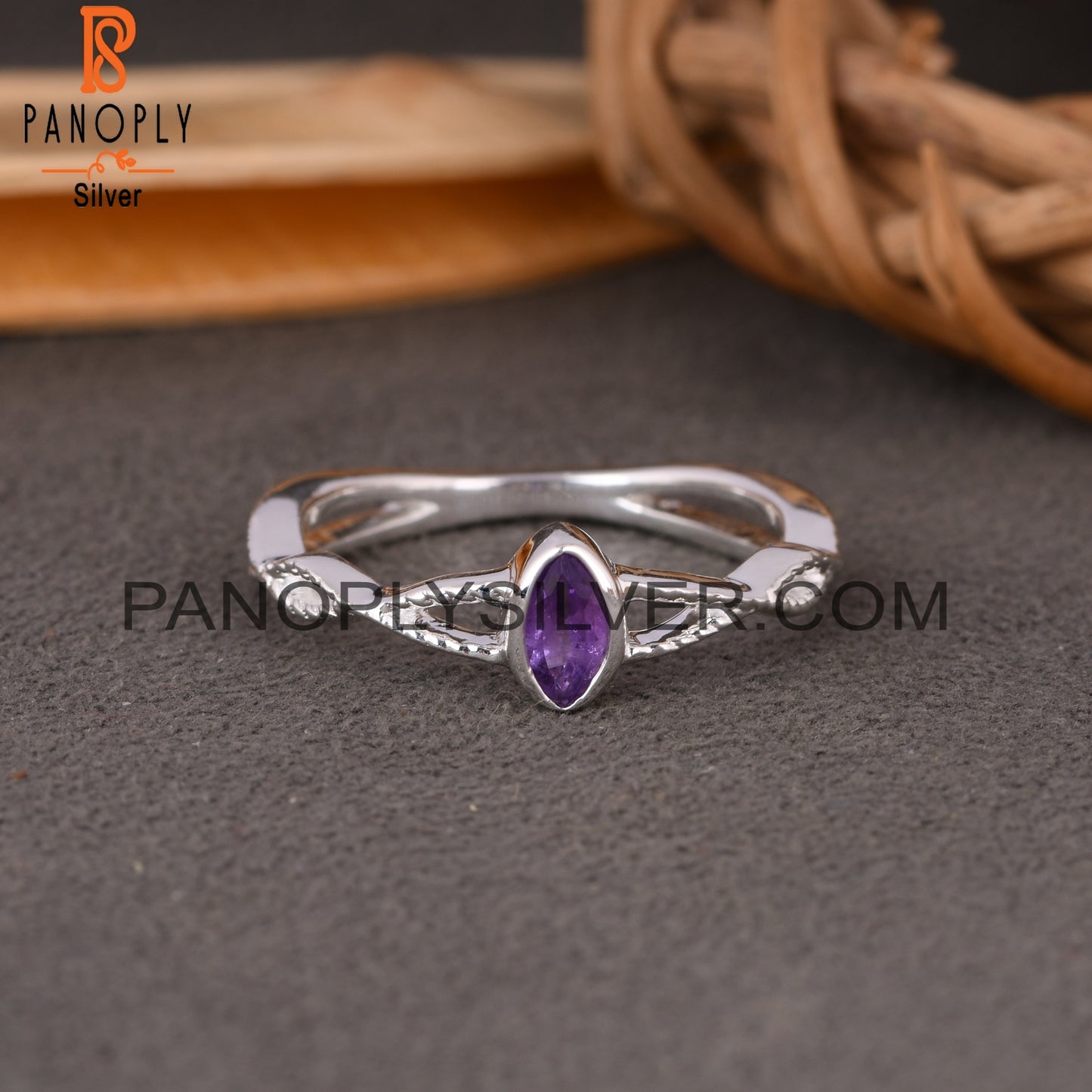 Twist Amethyst Marquise 925 Sterling Silver Ring