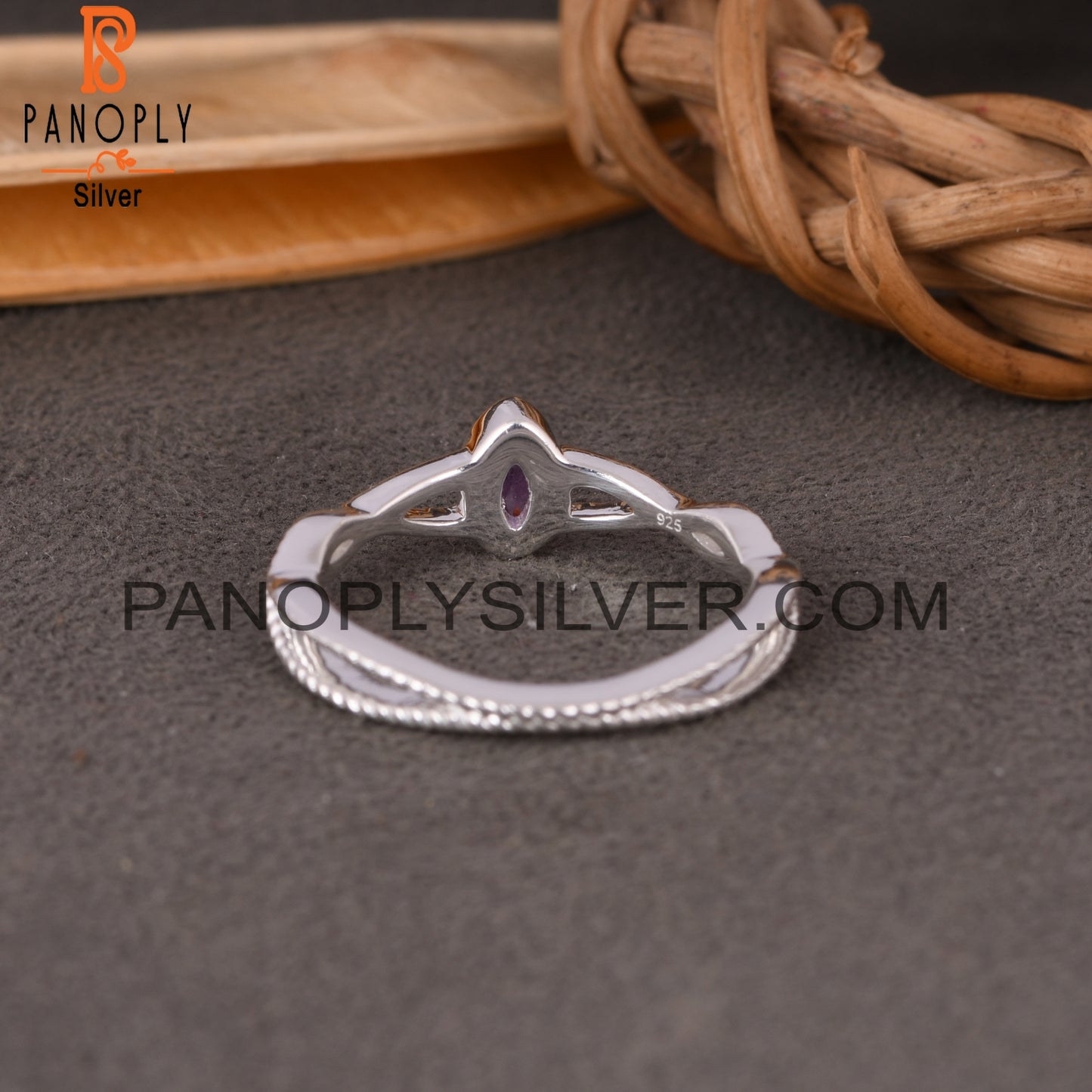 Twist Amethyst Marquise 925 Sterling Silver Ring