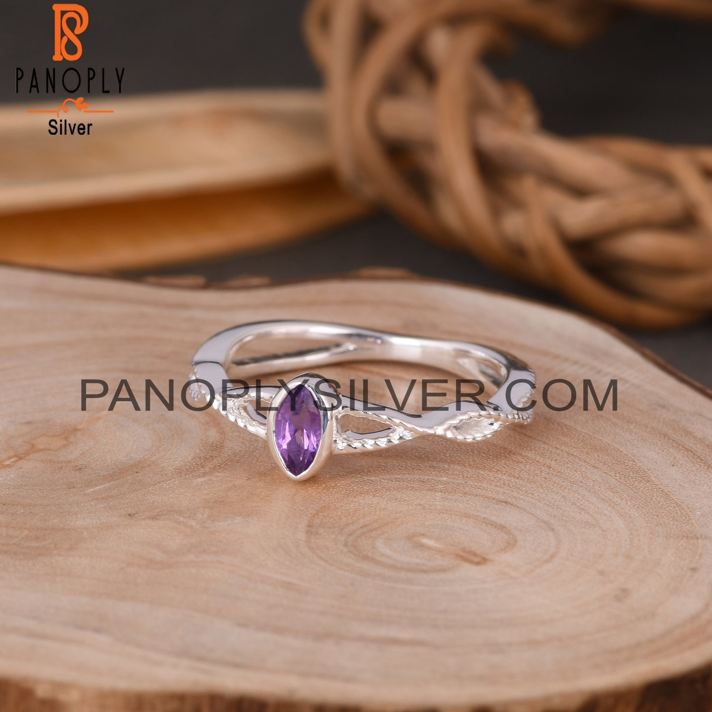Twist Amethyst Marquise 925 Sterling Silver Ring