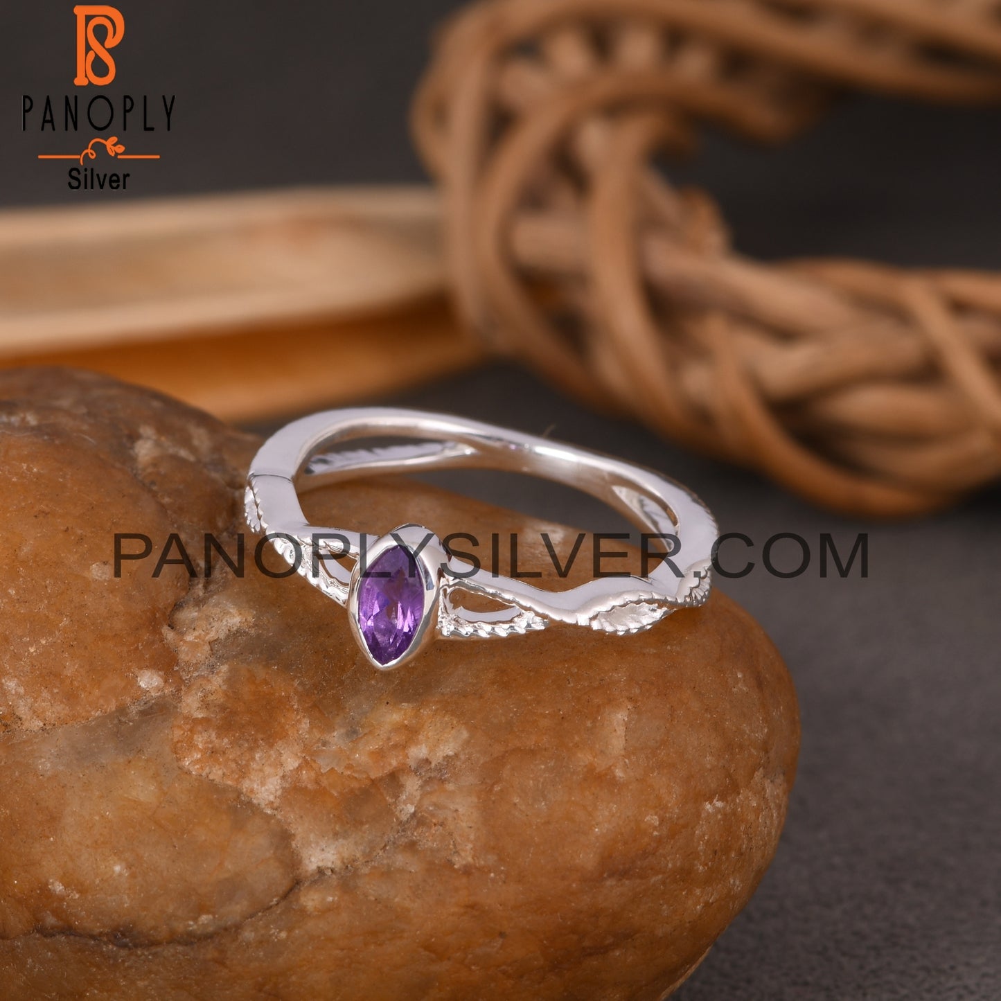 Twist Amethyst Marquise 925 Sterling Silver Ring