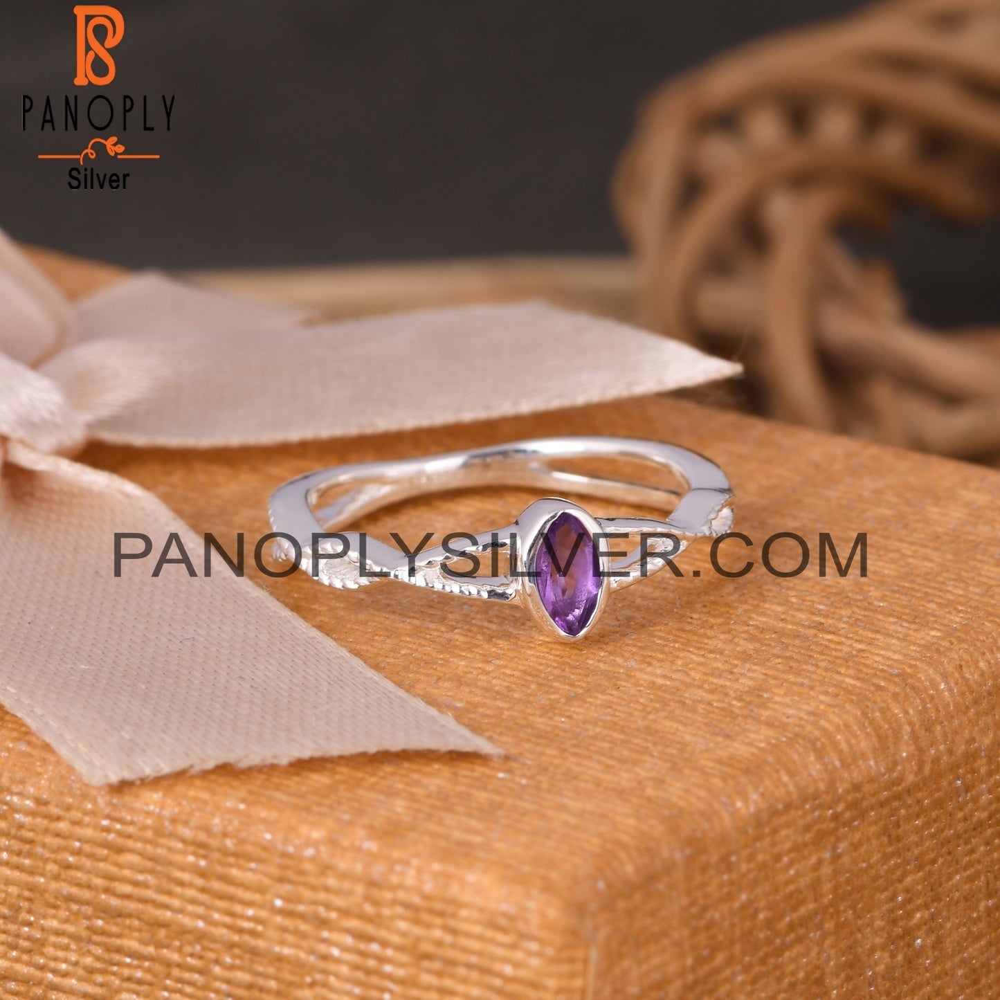 Twist Amethyst Marquise 925 Sterling Silver Ring