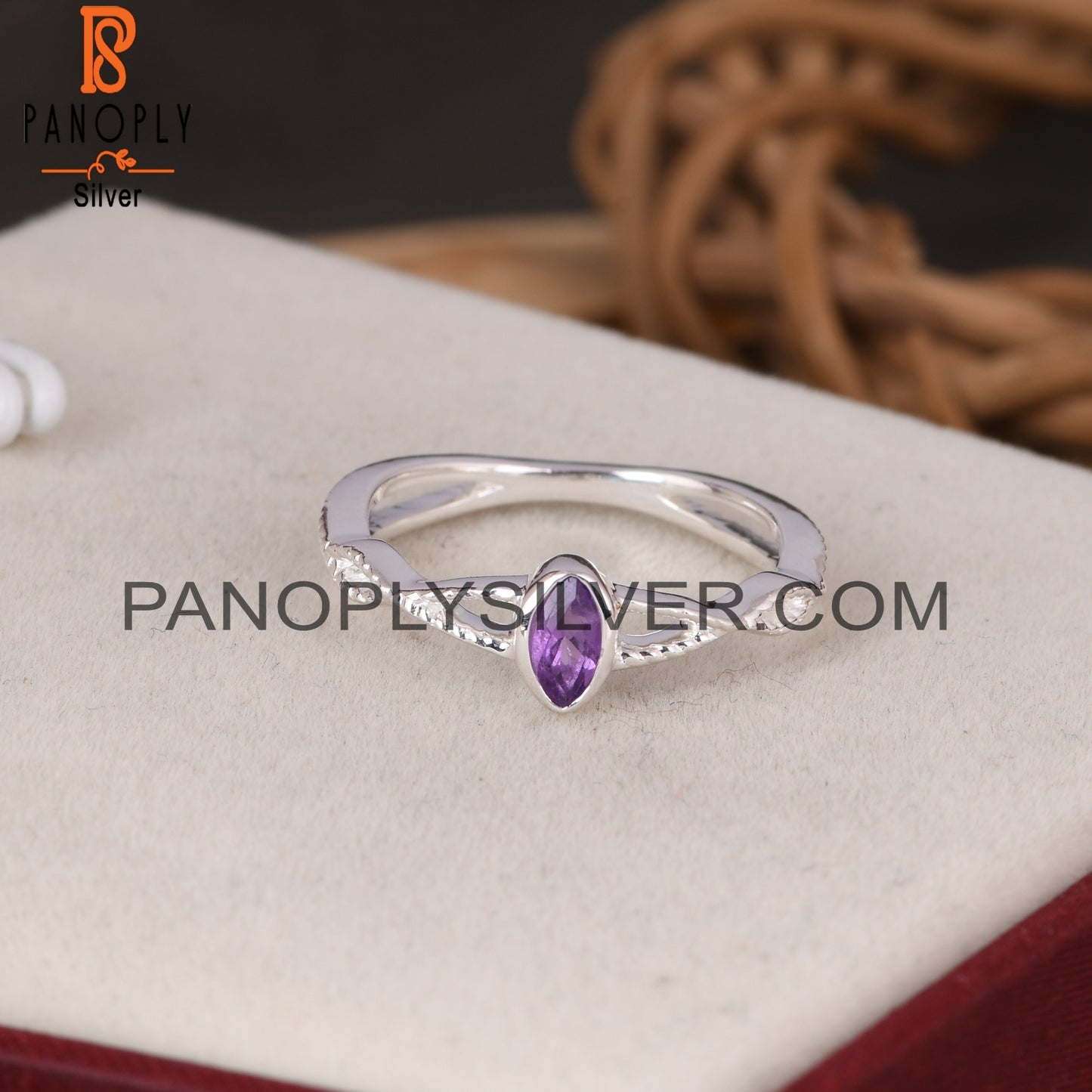 Twist Amethyst Marquise 925 Sterling Silver Ring