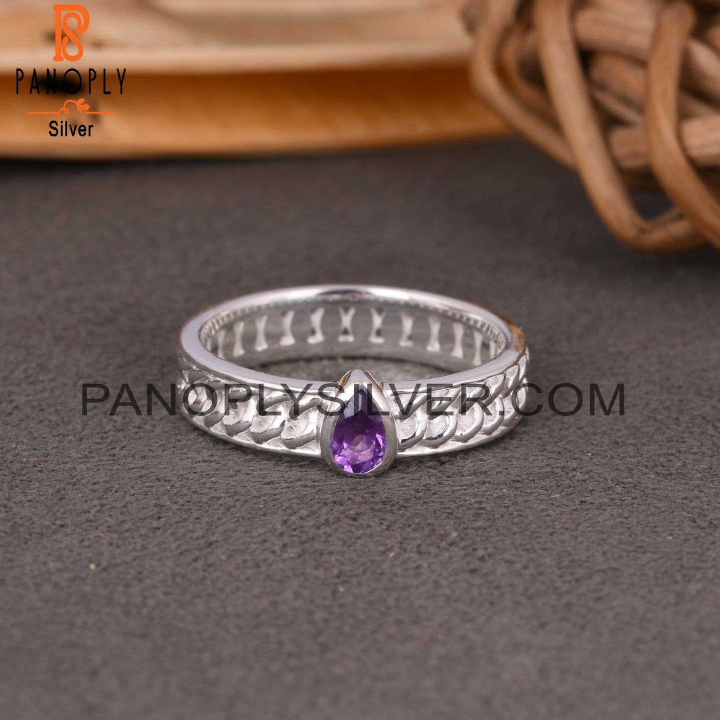 Amethyst Pear 925 Sterling Silver Ring