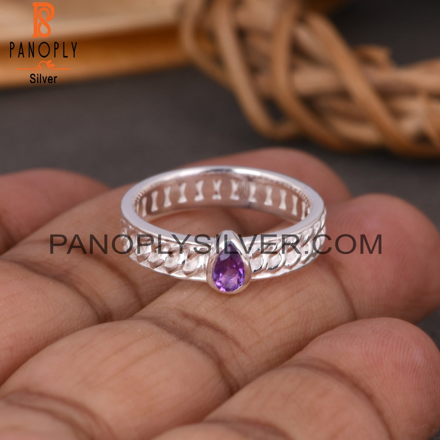 Amethyst Pear 925 Sterling Silver Ring