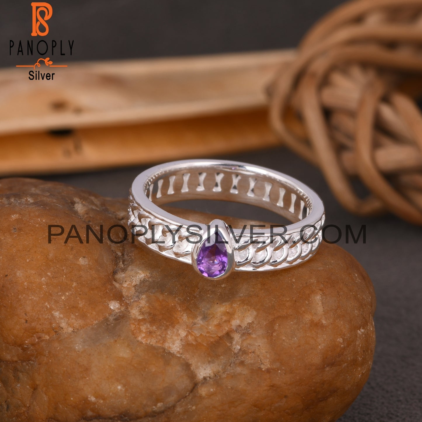 Amethyst Pear 925 Sterling Silver Ring