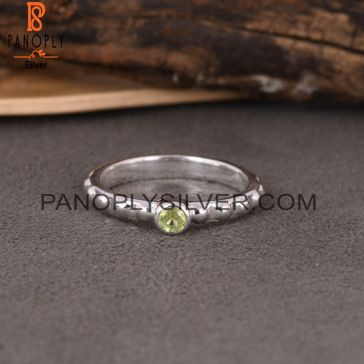 Bead Band Peridot Round 925 Sterling Silver Ring