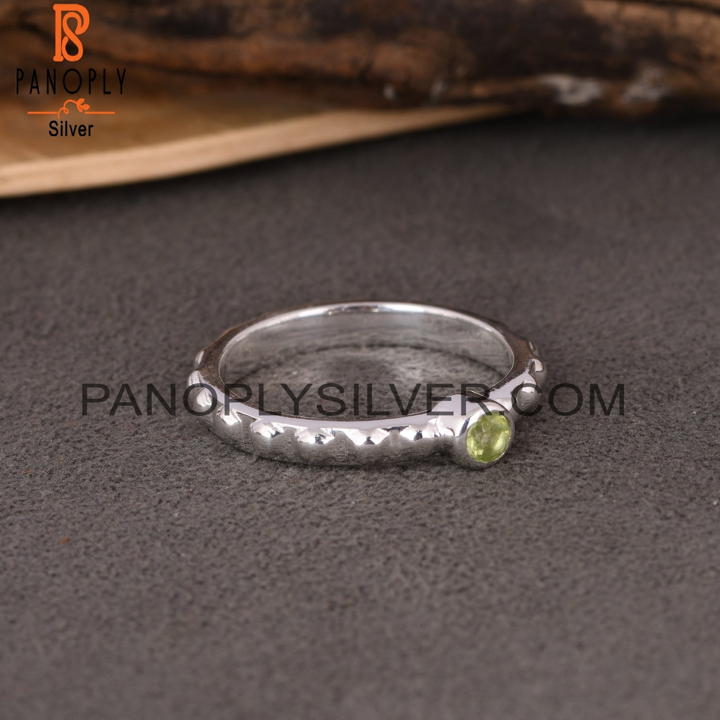 Bead Band Peridot Round 925 Sterling Silver Ring