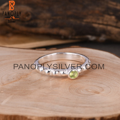 Bead Band Peridot Round 925 Sterling Silver Ring