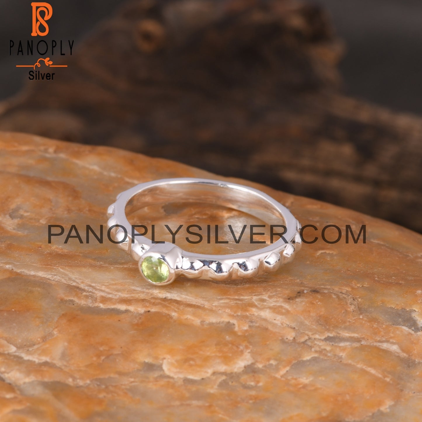 Bead Band Peridot Round 925 Sterling Silver Ring