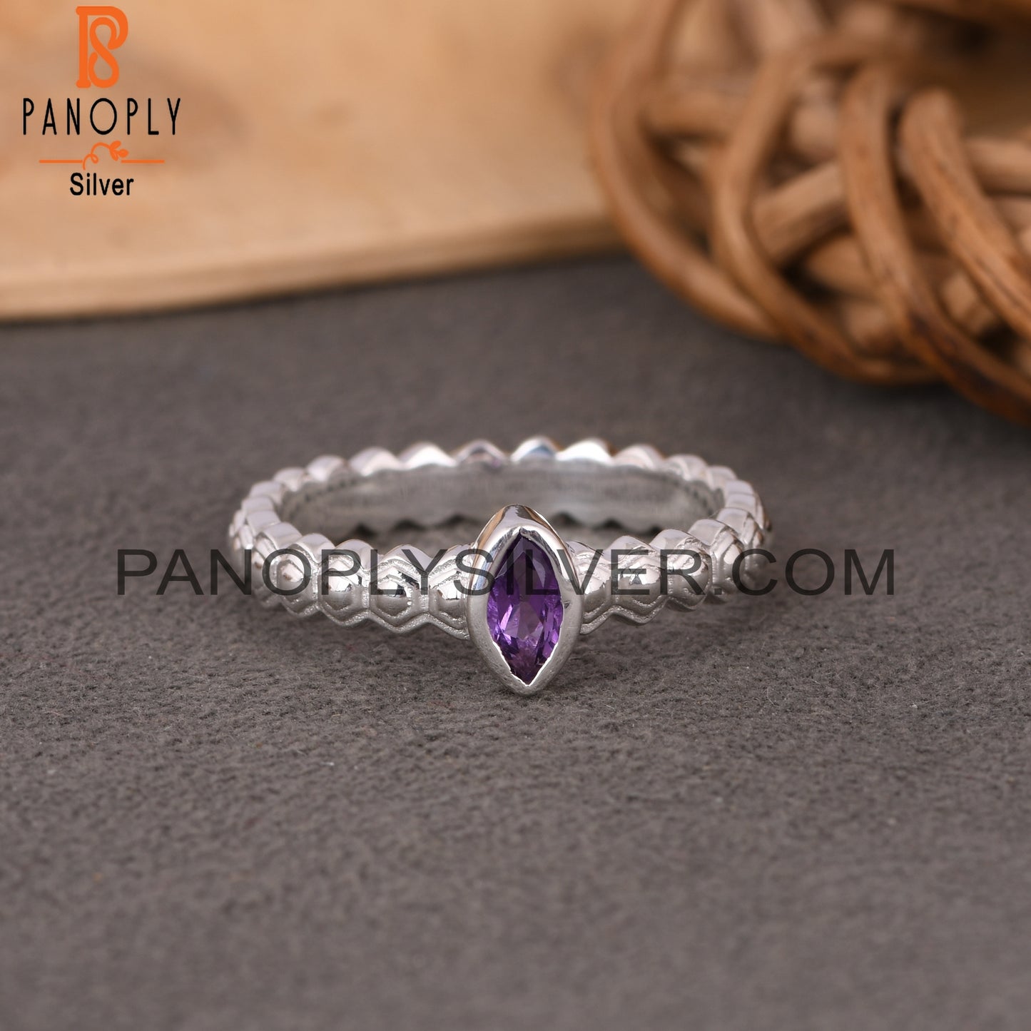 Amethyst Marquise 925 Sterling Silver Wedding Ring