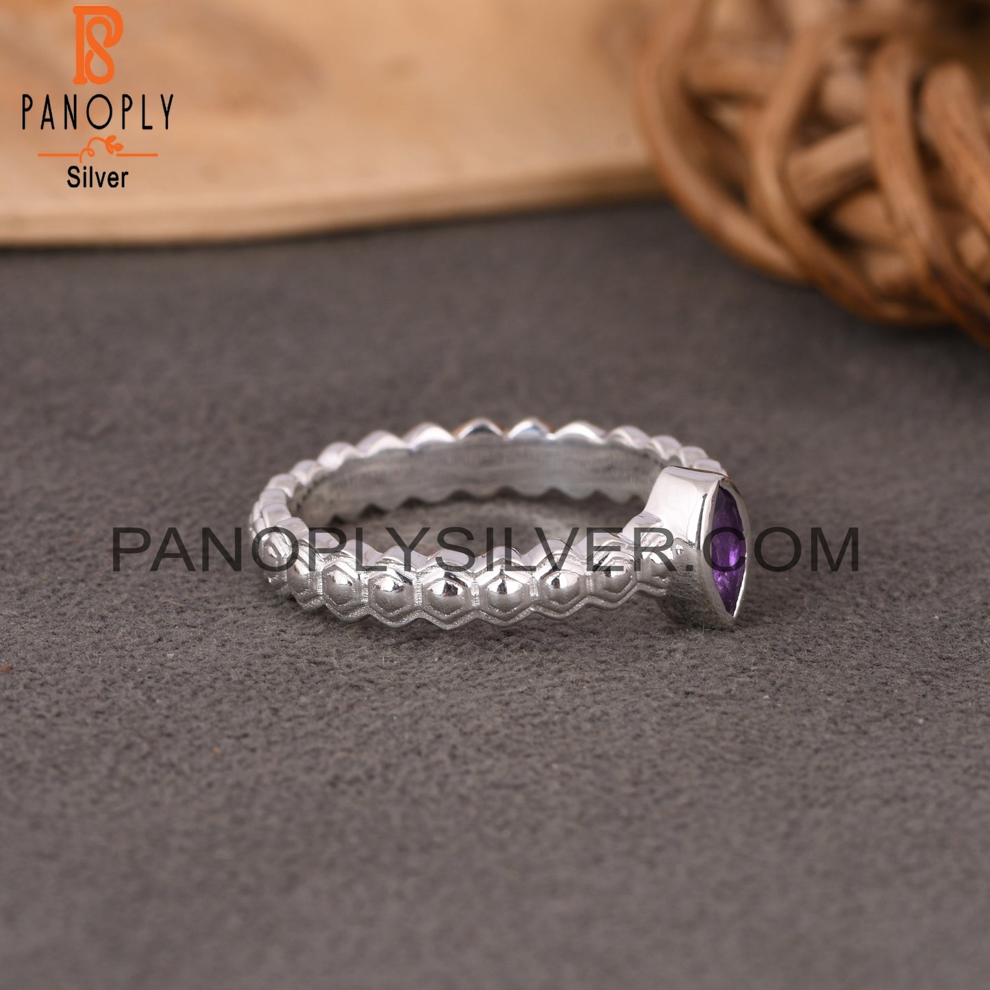 Amethyst Marquise 925 Sterling Silver Wedding Ring