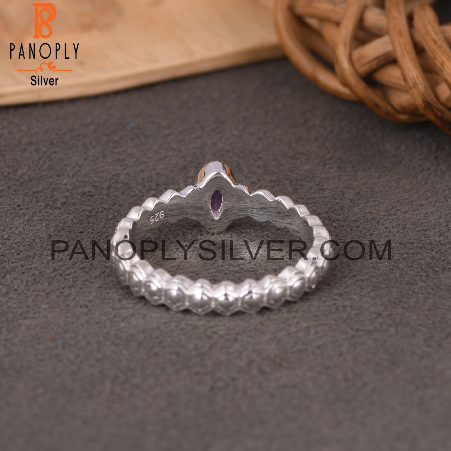 Amethyst Marquise 925 Sterling Silver Wedding Ring