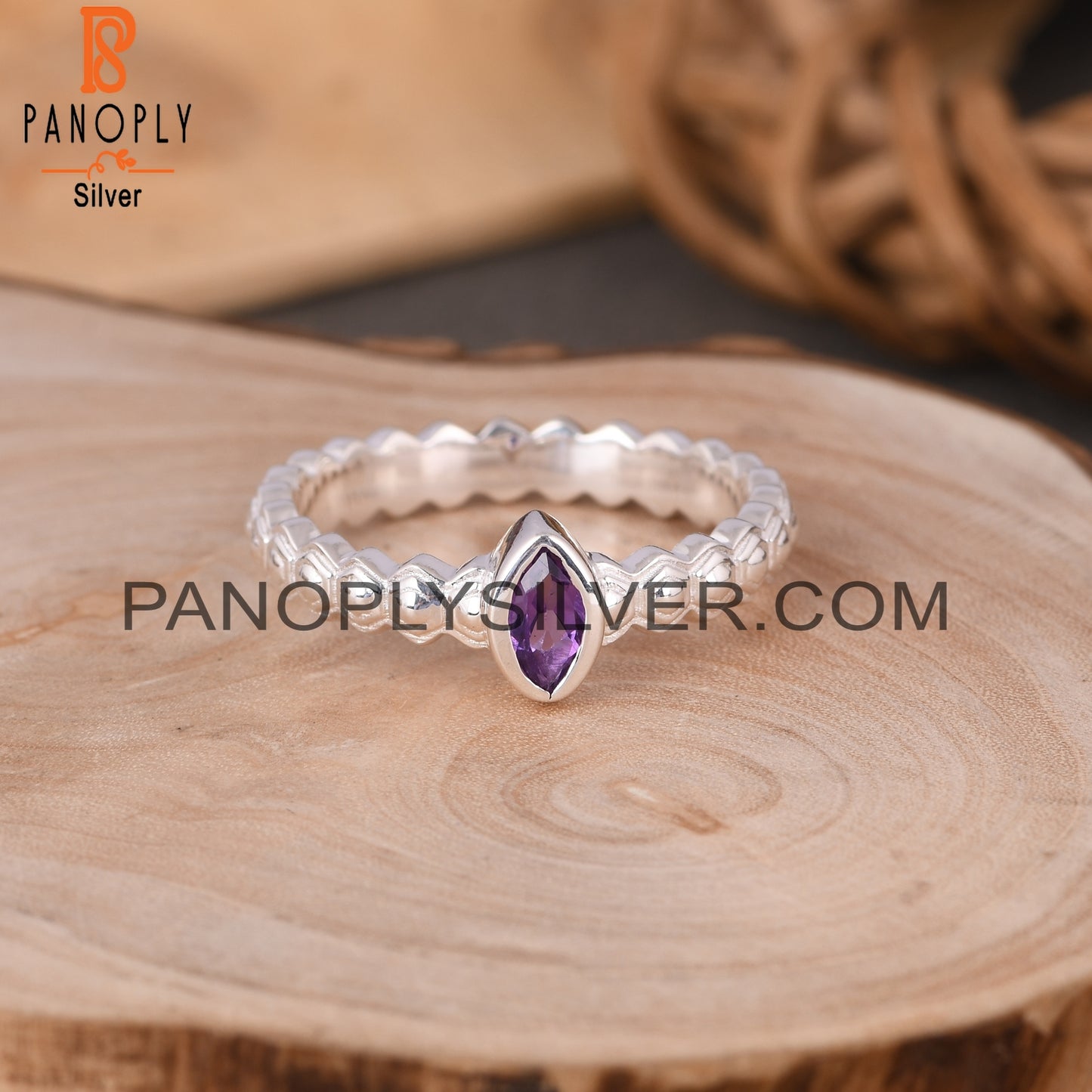 Amethyst Marquise 925 Sterling Silver Wedding Ring