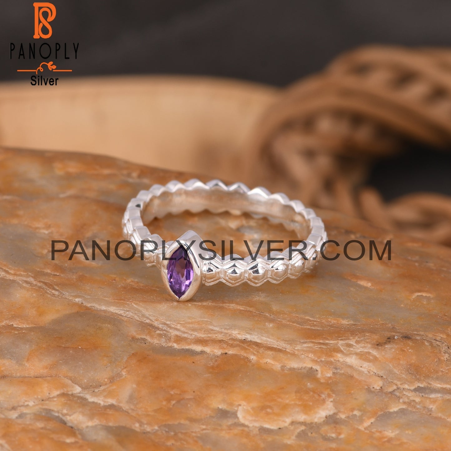 Amethyst Marquise 925 Sterling Silver Wedding Ring