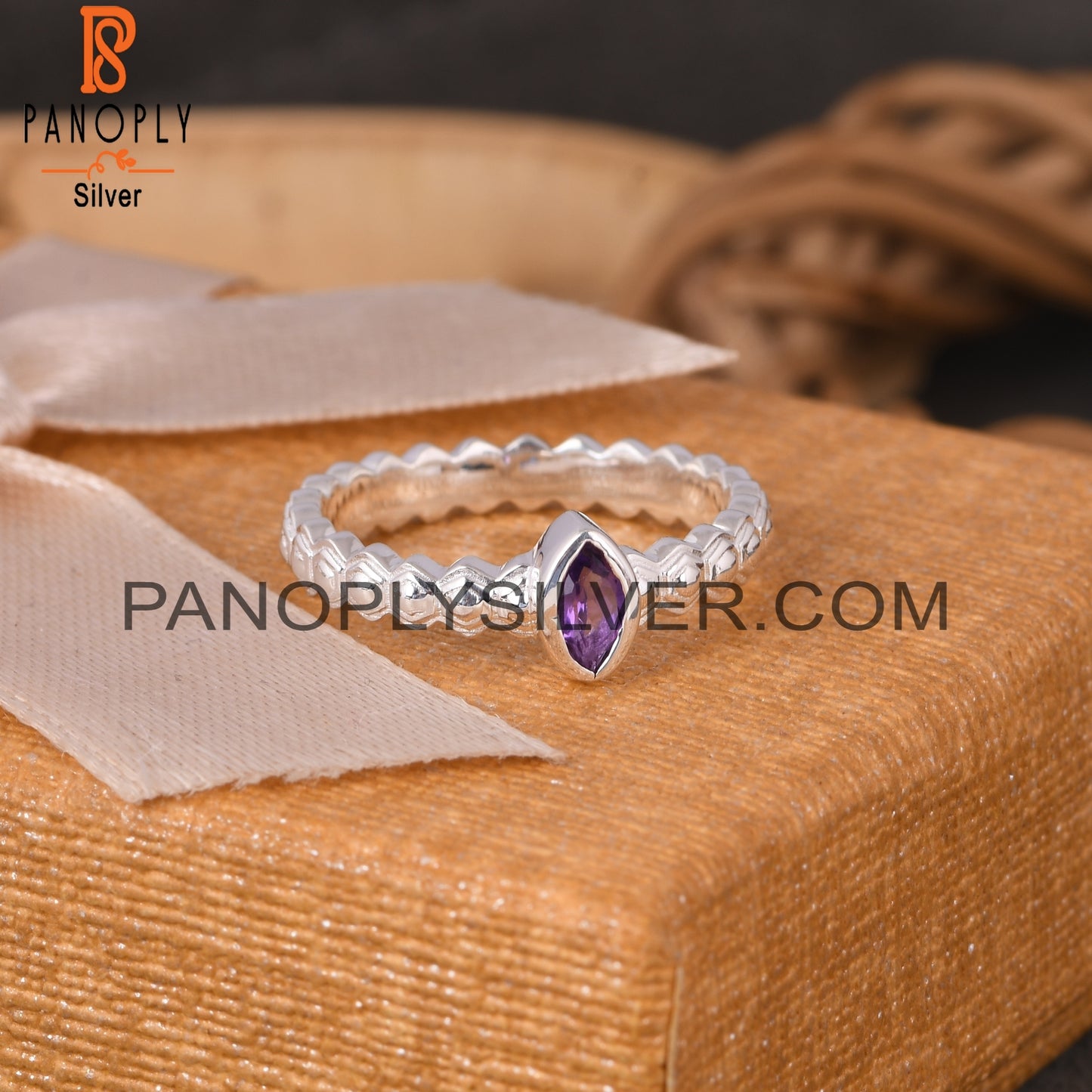 Amethyst Marquise 925 Sterling Silver Wedding Ring