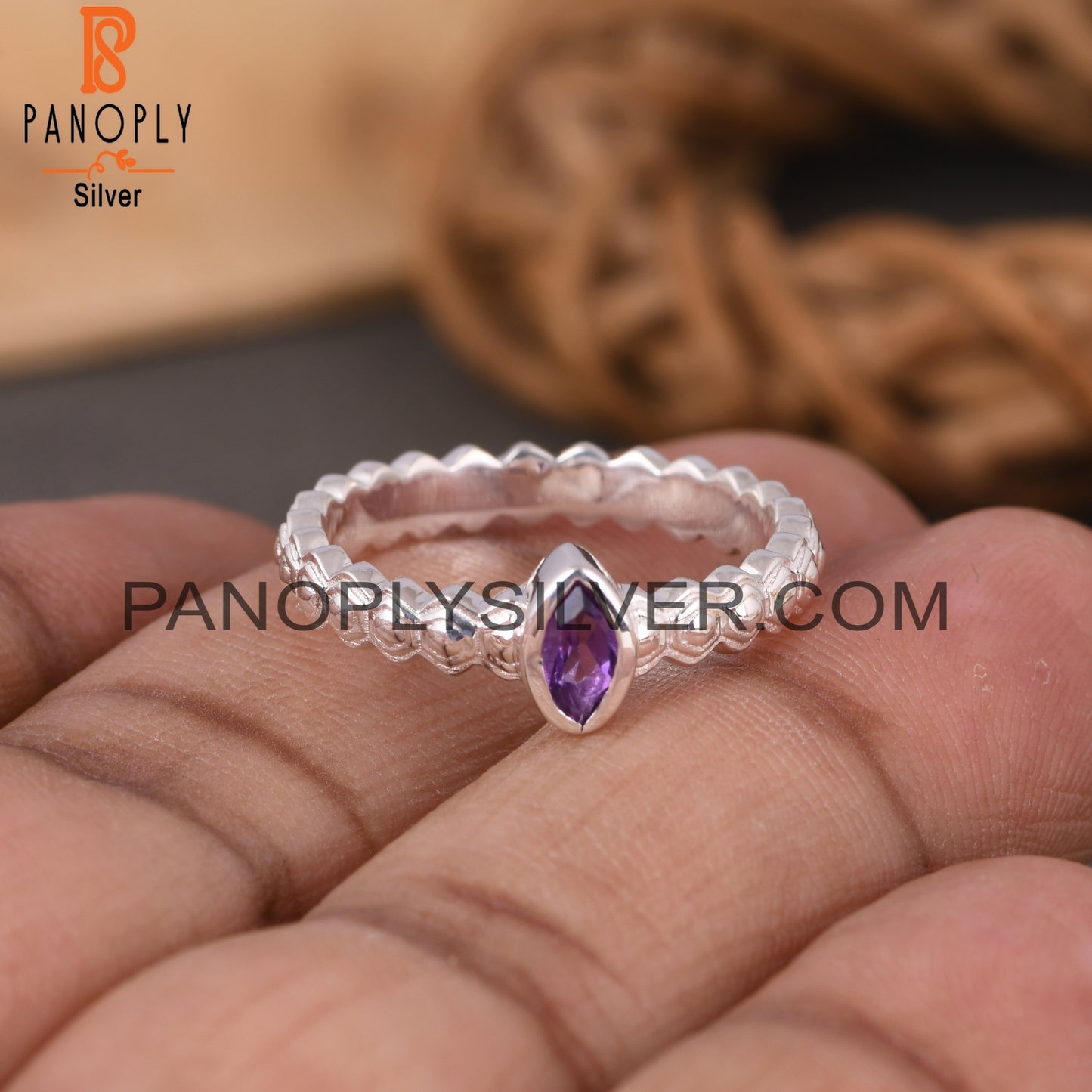 Amethyst Marquise 925 Sterling Silver Wedding Ring