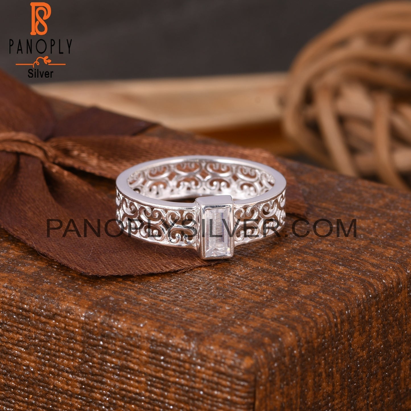Branch Spinner Cubic Zirconia 925 Sterling Silver Ring