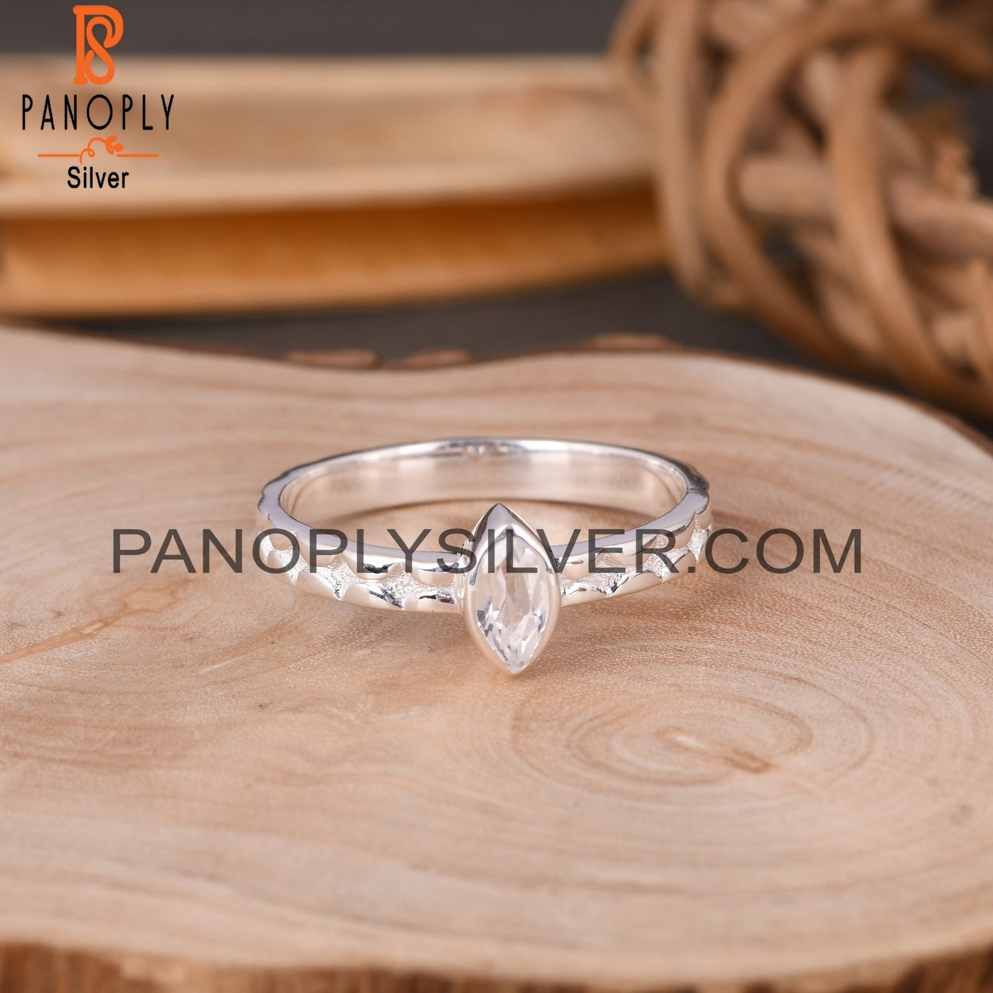 Crystal Quartz Marquise 925 Sterling Silver Aniversary Ring