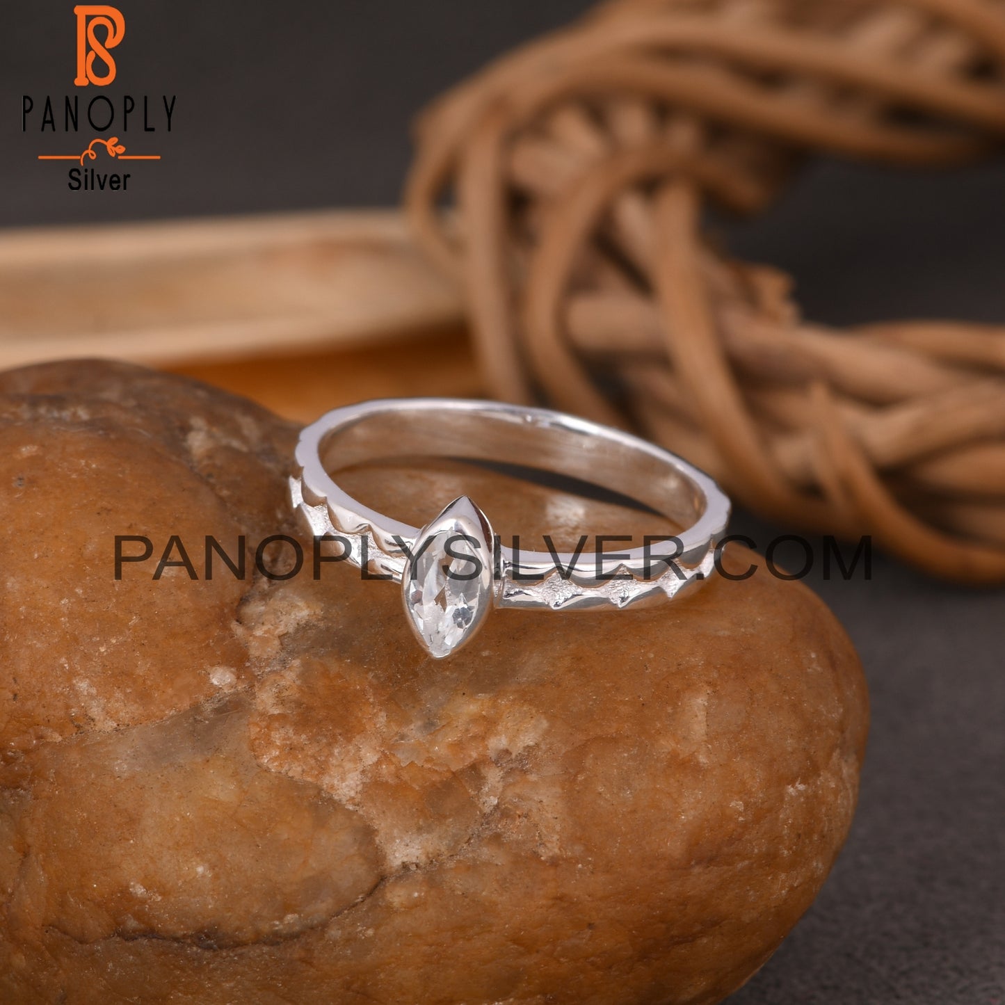 Crystal Quartz Marquise 925 Sterling Silver Aniversary Ring