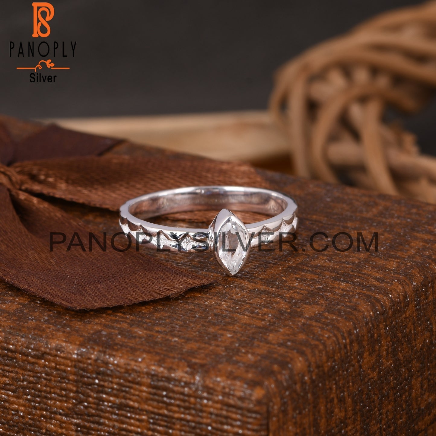 Crystal Quartz Marquise 925 Sterling Silver Aniversary Ring