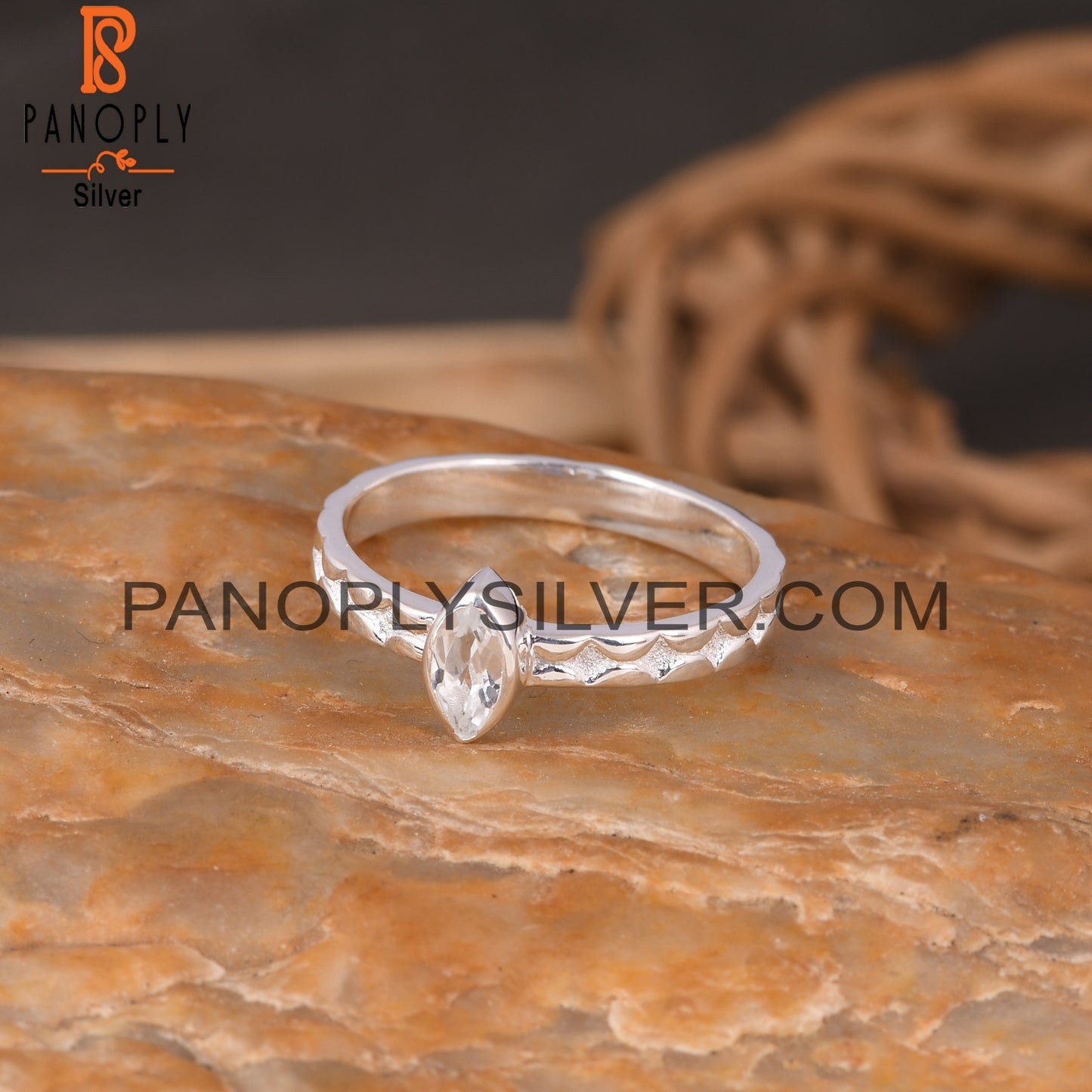Crystal Quartz Marquise 925 Sterling Silver Aniversary Ring