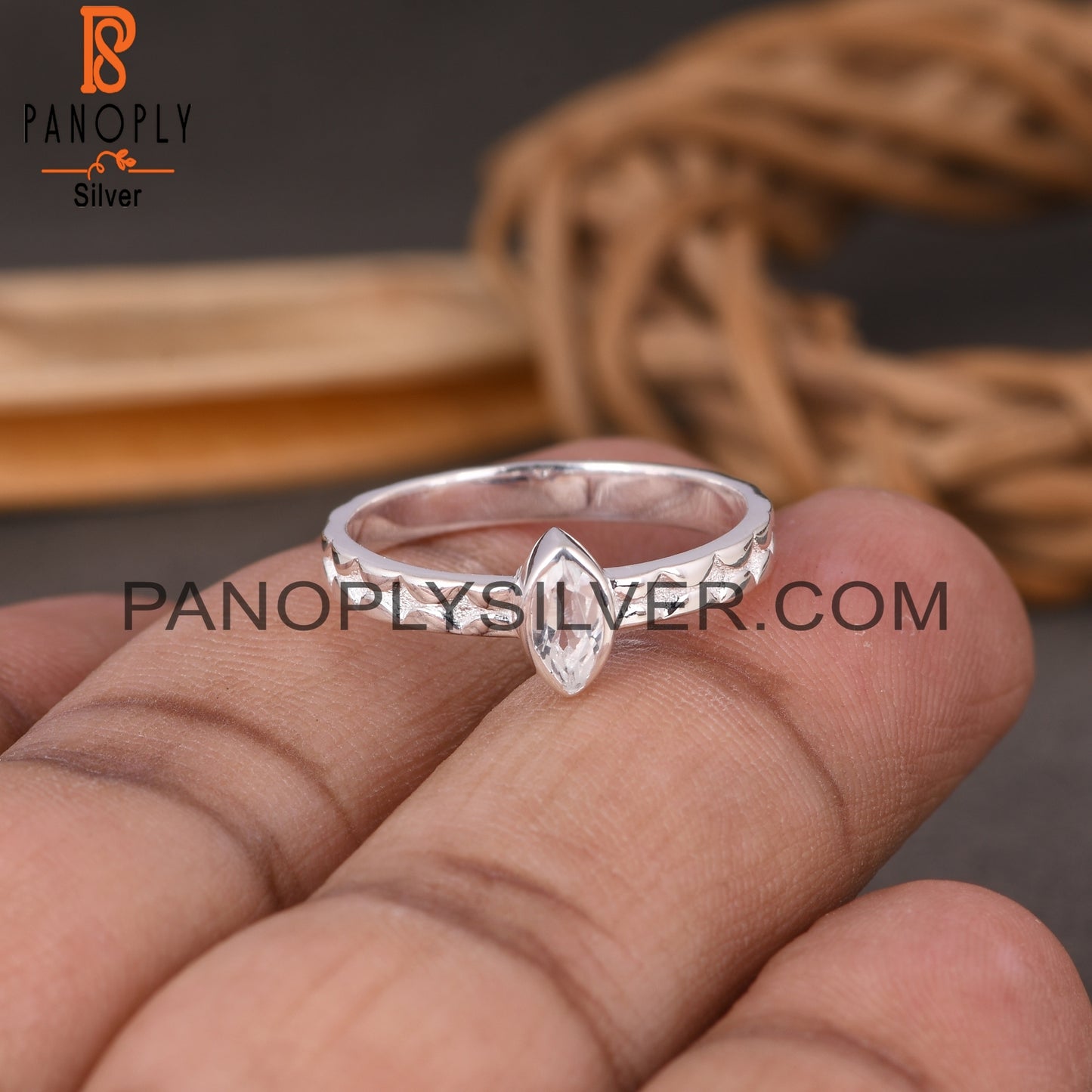 Crystal Quartz Marquise 925 Sterling Silver Aniversary Ring