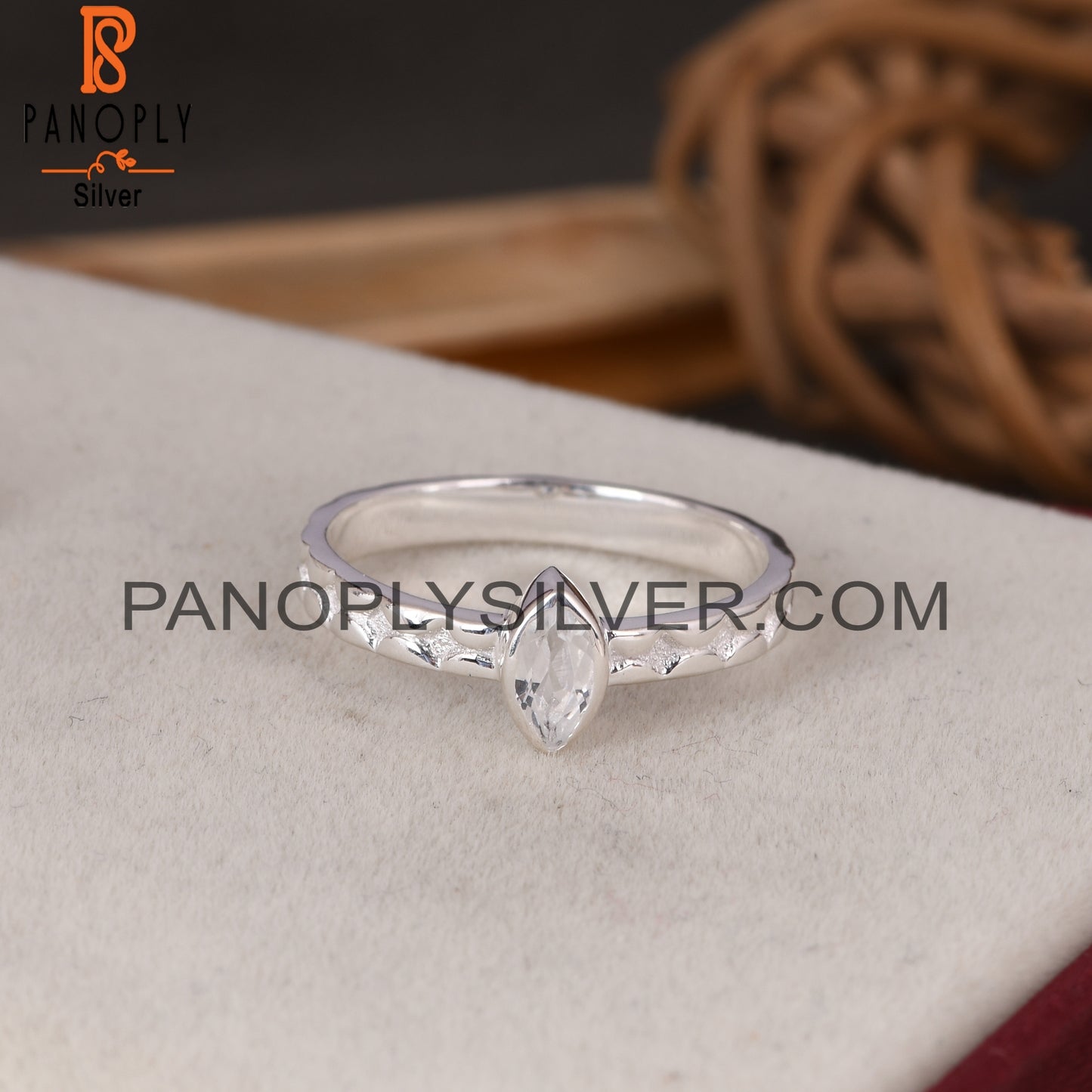 Crystal Quartz Marquise 925 Sterling Silver Aniversary Ring