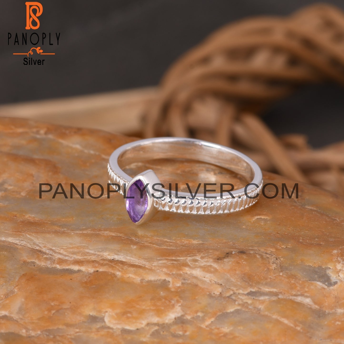 Silver Jewelry Amethyst Marquise 925 Sterling Silver Ring